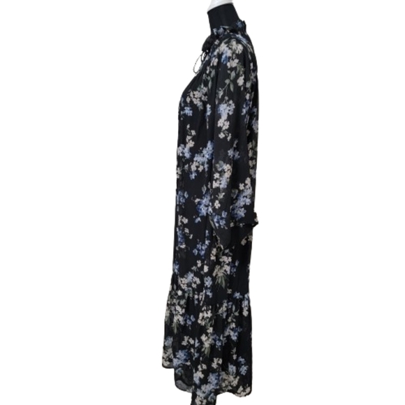 H&M Size S Ruffled Floral Chiffon Maxi Dress, Blue with Floral Pattern, NEW - Picture 4 of 16